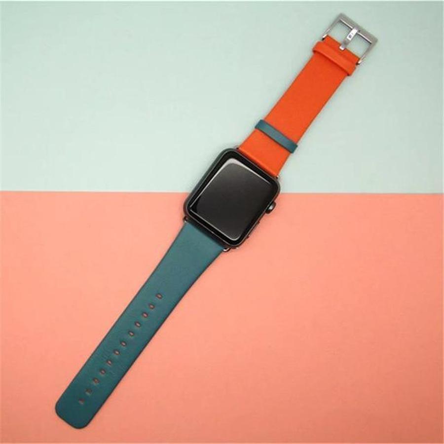 Duo Color Genuine Leather Apple Watch Band | New Green Orange / 38mm | 40mm The Ambiguous Otter