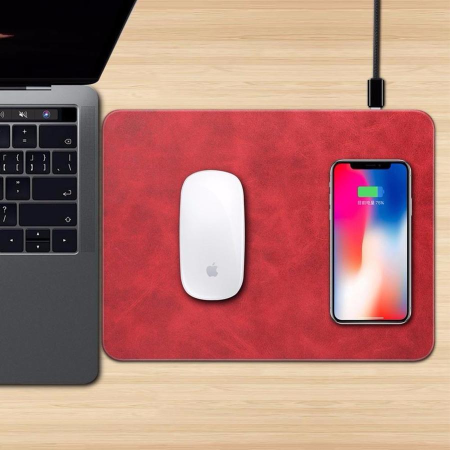 2 in 1 Leather Mouse Pad & Qi Wireless Charger Red The Ambiguous Otter