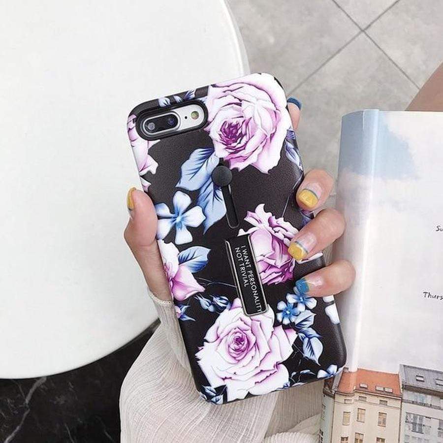 3 in 1 Kickstand + Finger Loop iPhone Case For iPhone X XS / A11 Pink flower The Ambiguous Otter