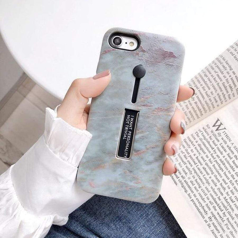 3 in 1 Kickstand + Finger Loop iPhone Case For iPhone X XS / Jade marble The Ambiguous Otter