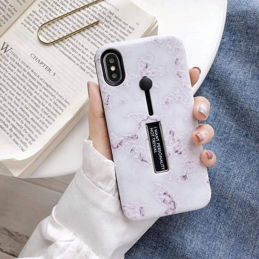 IPhone Case With Finger Loop Ring Stand Grip Aqua Marble 