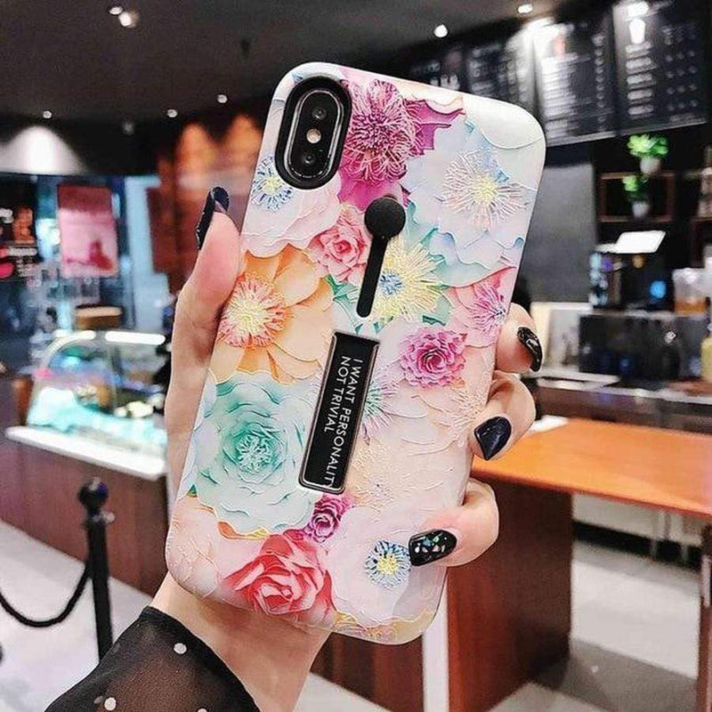 3 in 1 Kickstand + Finger Loop iPhone Case For iPhone X XS / Z1 bloom flower The Ambiguous Otter