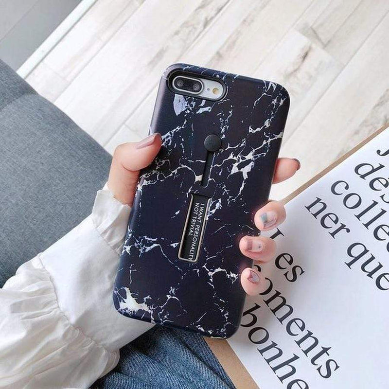 3 in 1 Kickstand + Finger Loop iPhone Case For iPhone XR / A5 black marble The Ambiguous Otter