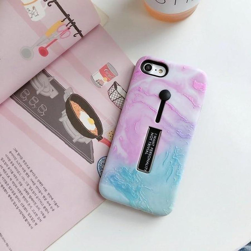 3 in 1 Kickstand + Finger Loop iPhone Case For iPhone XS MAX / pink blue The Ambiguous Otter