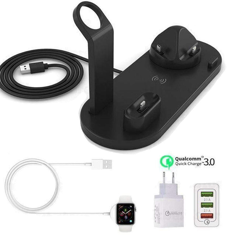 6 in 1 Multi Charging Stand With Cable & Plug Bundle Black Charging Stand + Apple Watch Cable + Quick Charge Plug Type C The Ambiguous Otter