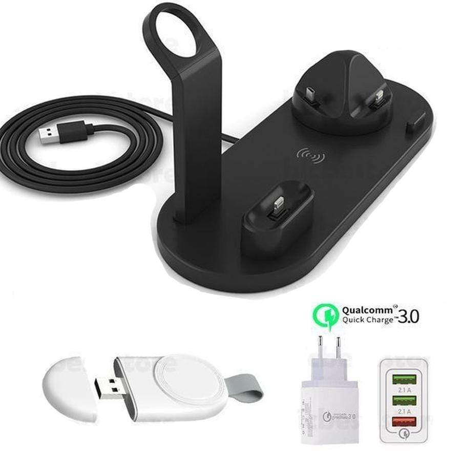 6 in 1 Multi Charging Stand With Cable & Plug Bundle Black Charging Stand + USB QC 3.0 Portable Charger + Quick Charge Plug Type C The Ambiguous Otter