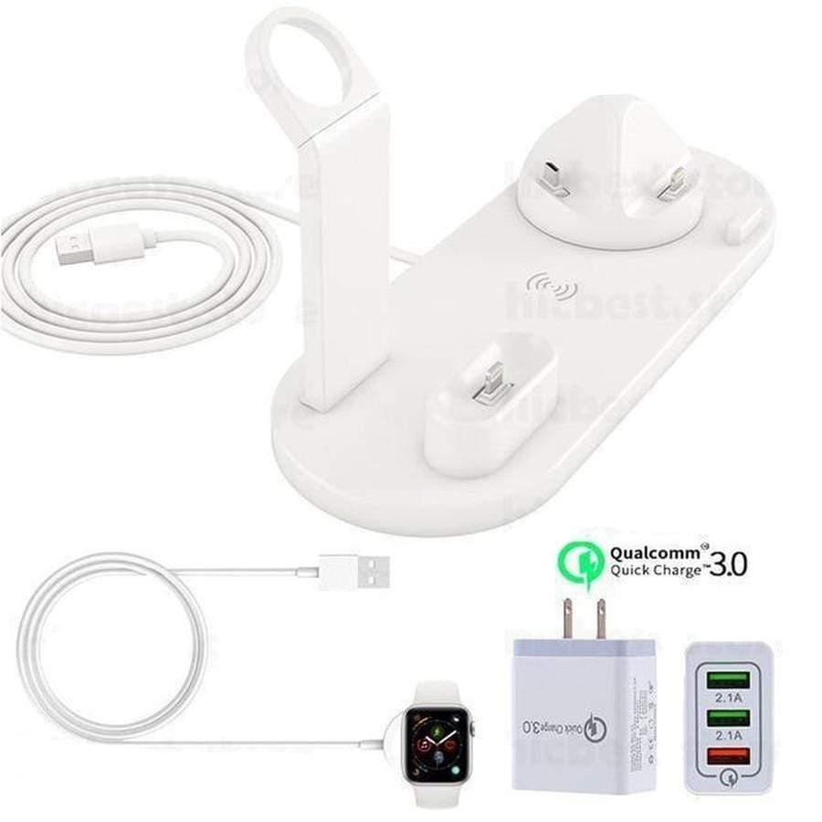 6 in 1 Multi Charging Stand With Cable & Plug Bundle White Charging Stand + Apple Watch Cable + Quick Charge Plug Type A The Ambiguous Otter
