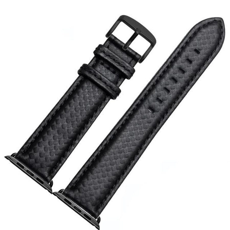Bond Apple Watch Carbon Fiber Leather Band Black Stitch | Black Buckle / 42mm | 44mm The Ambiguous Otter