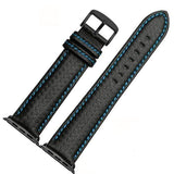Bond Apple Watch Carbon Fiber Leather Band Blue Stitch | Black Buckle / 42mm | 44mm The Ambiguous Otter