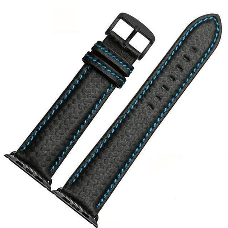Bond Apple Watch Carbon Fiber Leather Band Blue Stitch | Black Buckle / 42mm | 44mm The Ambiguous Otter