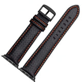 Bond Apple Watch Carbon Fiber Leather Band Orange Stitch | Black Buckle / 42mm | 44mm The Ambiguous Otter
