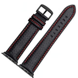 Bond Apple Watch Carbon Fiber Leather Band Red Stitch | Black Buckle / 38mm | 40mm The Ambiguous Otter
