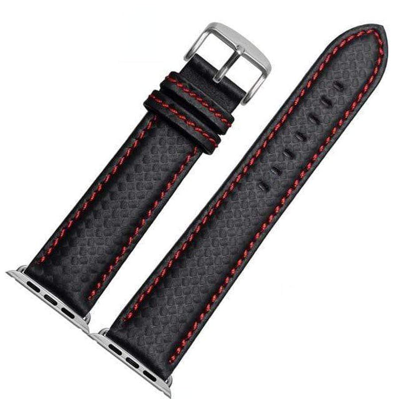Bond Apple Watch Carbon Fiber Leather Band Red Stitch | Silver Buckle / 42mm | 44mm The Ambiguous Otter