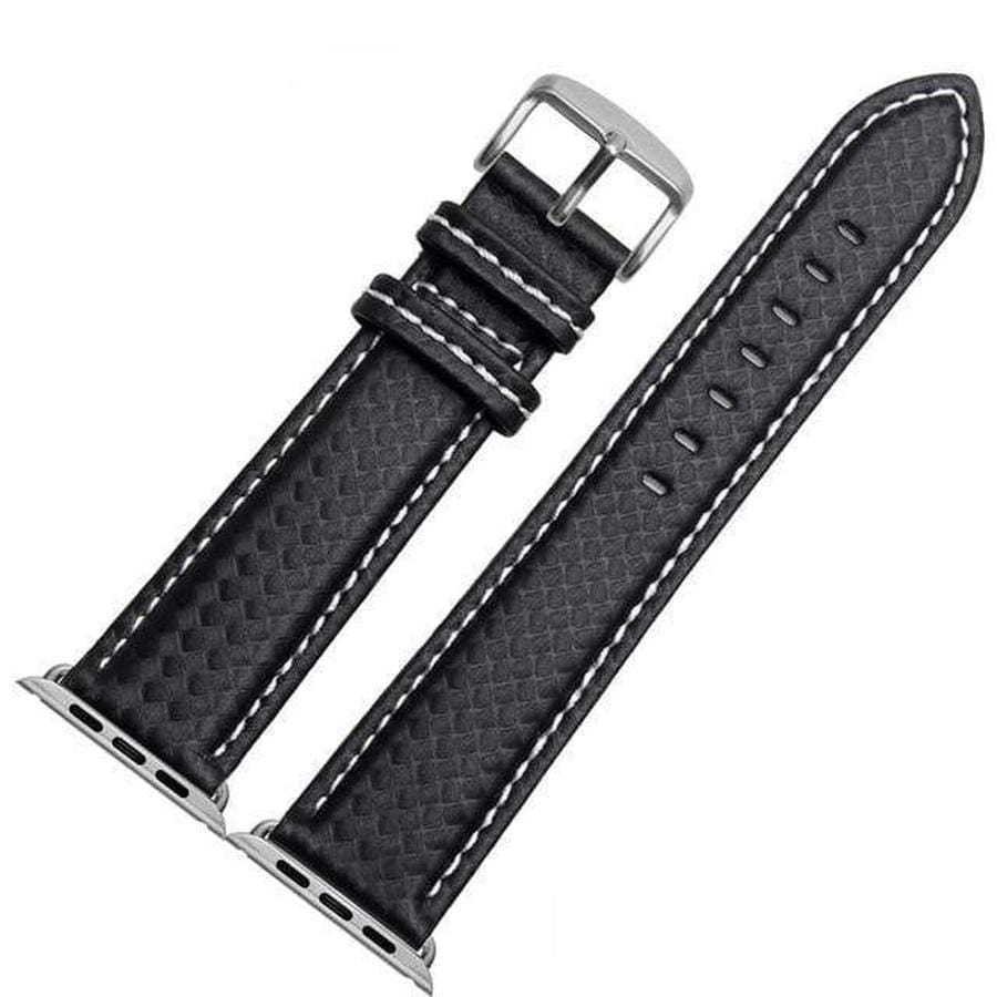 Bond Apple Watch Carbon Fiber Leather Band White Stitch | Silver Buckle / 42mm | 44mm The Ambiguous Otter