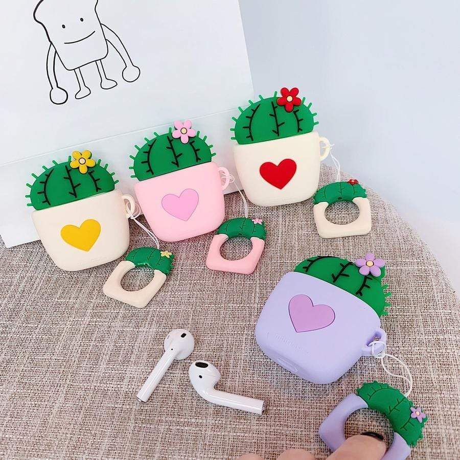 succulent airpod case Anti Wireless Earphone Cactus Shape Protective Creative Silicone Earbuds Case Earphone Cover with Ring Compatible for AirPod