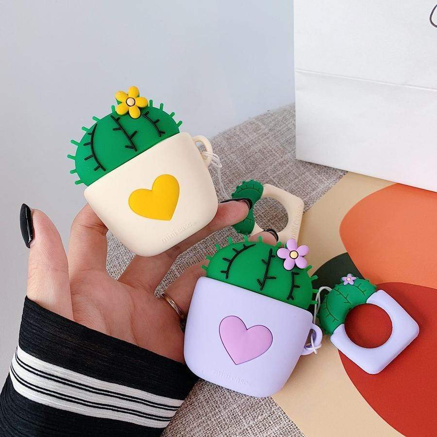 succulent airpod case Anti Wireless Earphone Cactus Shape Protective Creative Silicone Earbuds Case Earphone Cover with Ring Compatible for AirPod