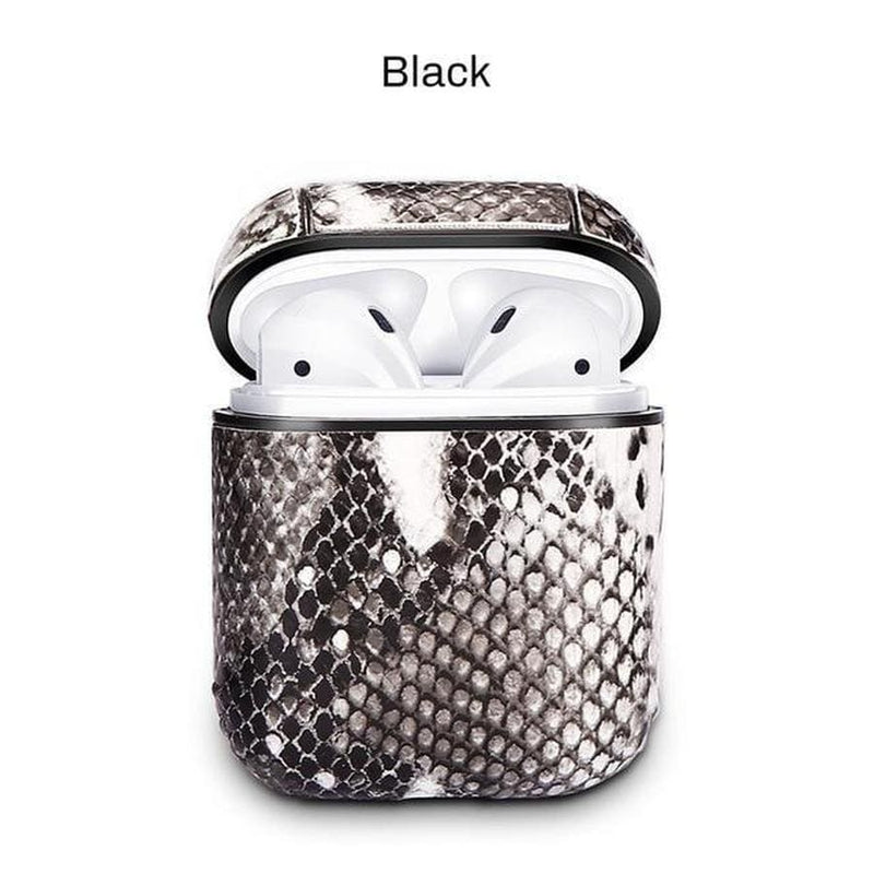 Classy Snake Skin Leather AirPods Case Black The Ambiguous Otter