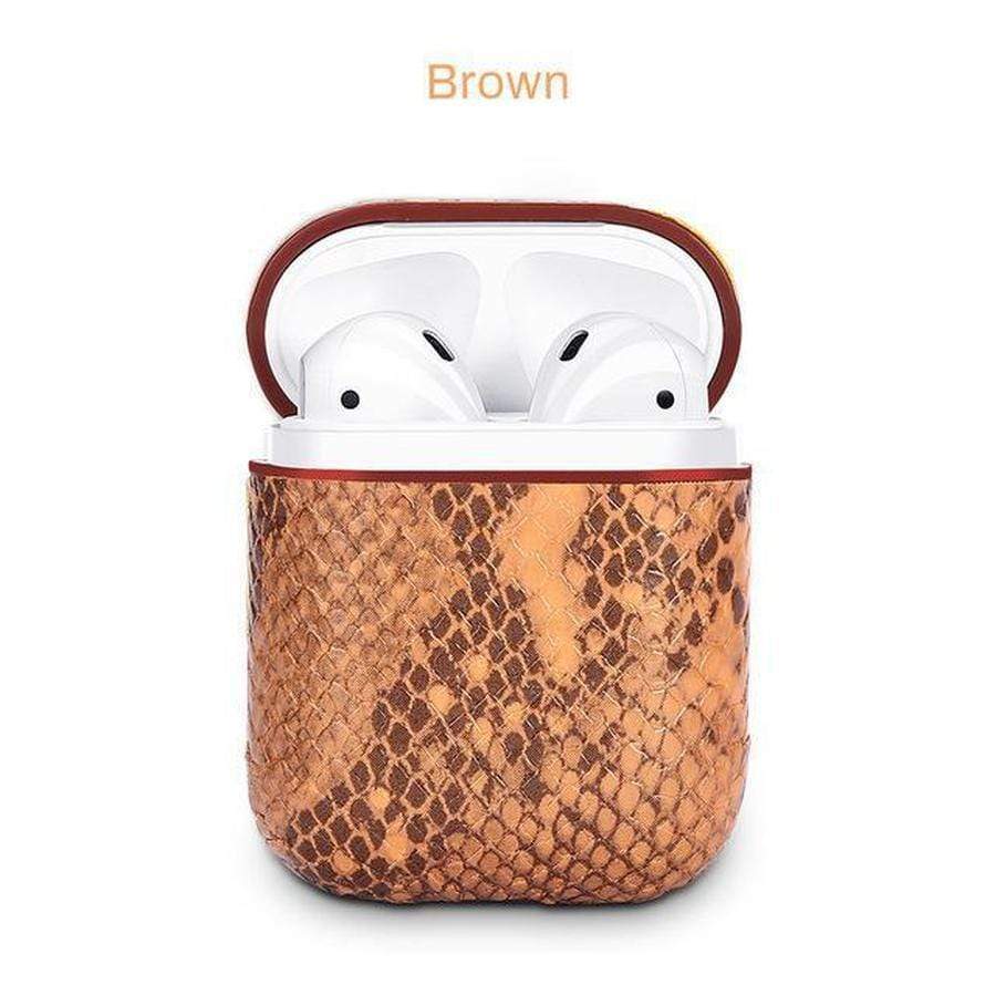 Classy Snake Skin Leather AirPods Case Brown The Ambiguous Otter