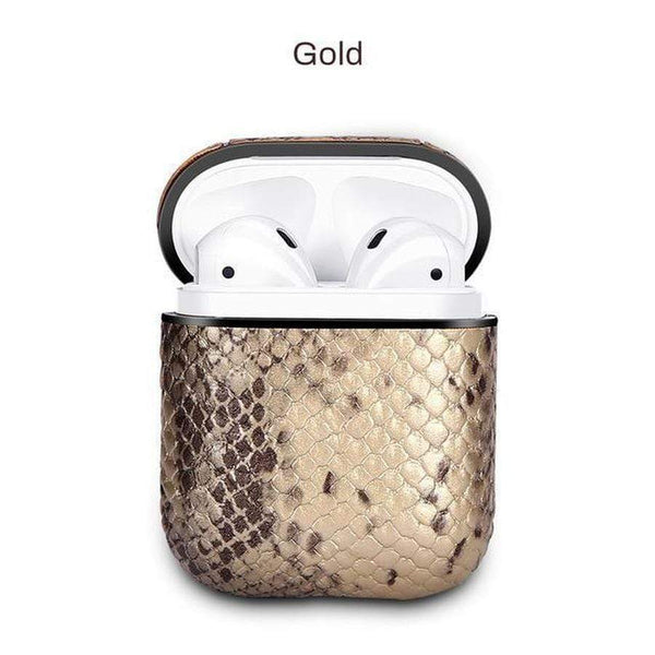 Classy Snake Skin Leather AirPods Case Gold The Ambiguous Otter