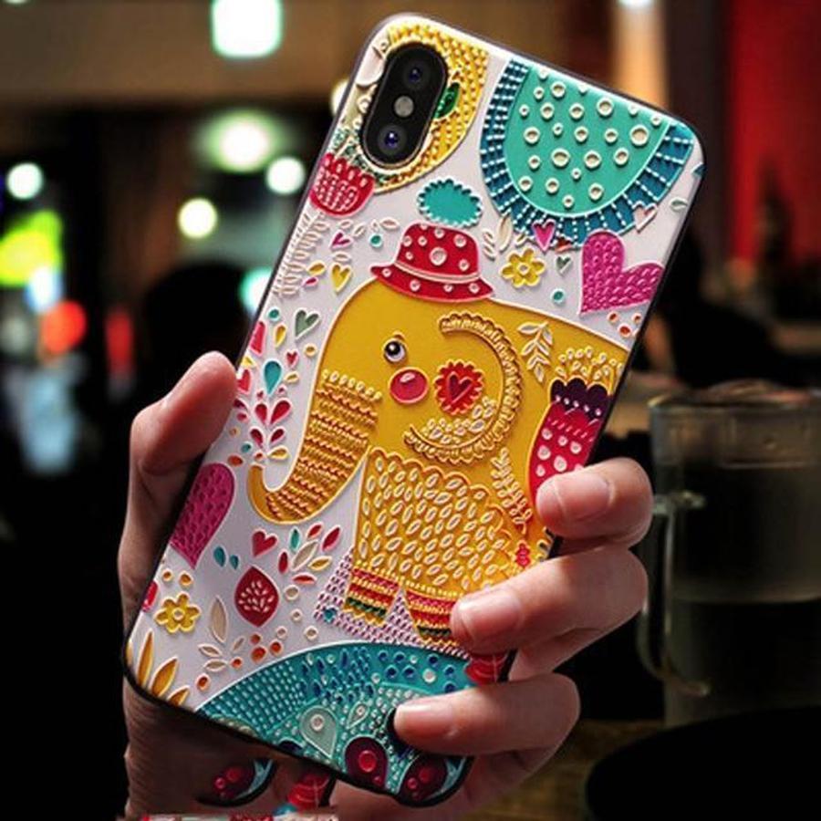 Cute 3D Emboss Patterned iPhone Case Elephant / For iPhone X The Ambiguous Otter