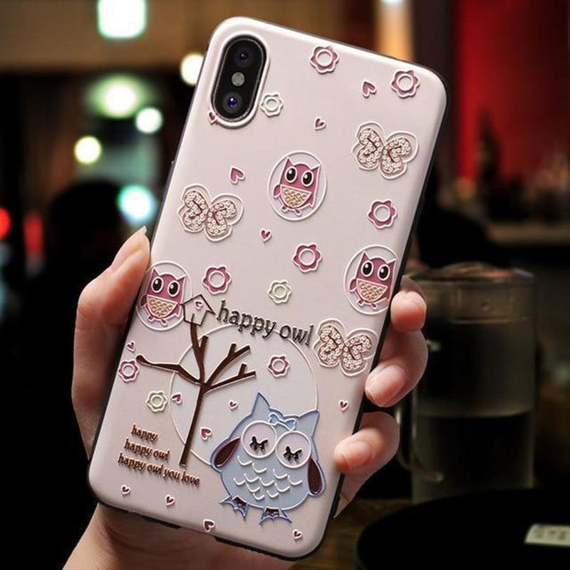 Cute 3D Emboss Patterned iPhone Case Happy owl / For iPhone X The Ambiguous Otter