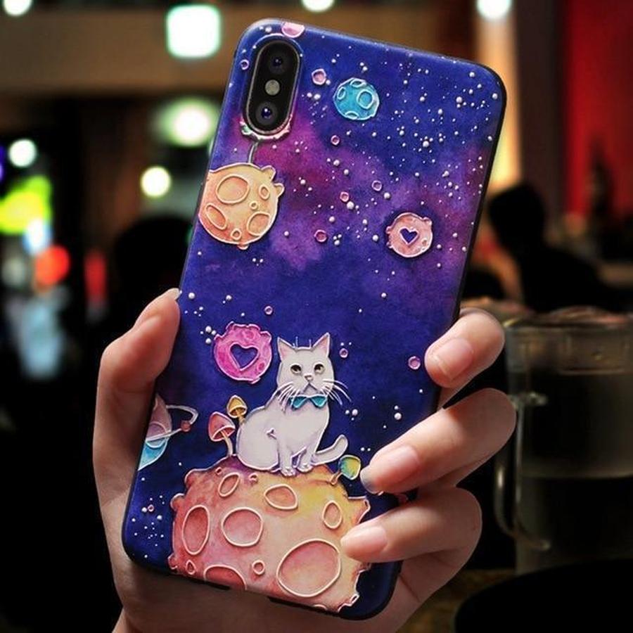 Cute 3D Emboss Patterned iPhone Case White Cat / For iPhone X The Ambiguous Otter