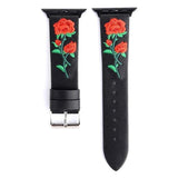 Floral Embroidered Apple Watch Leather Band Black / 42mm | 44mm The Ambiguous Otter