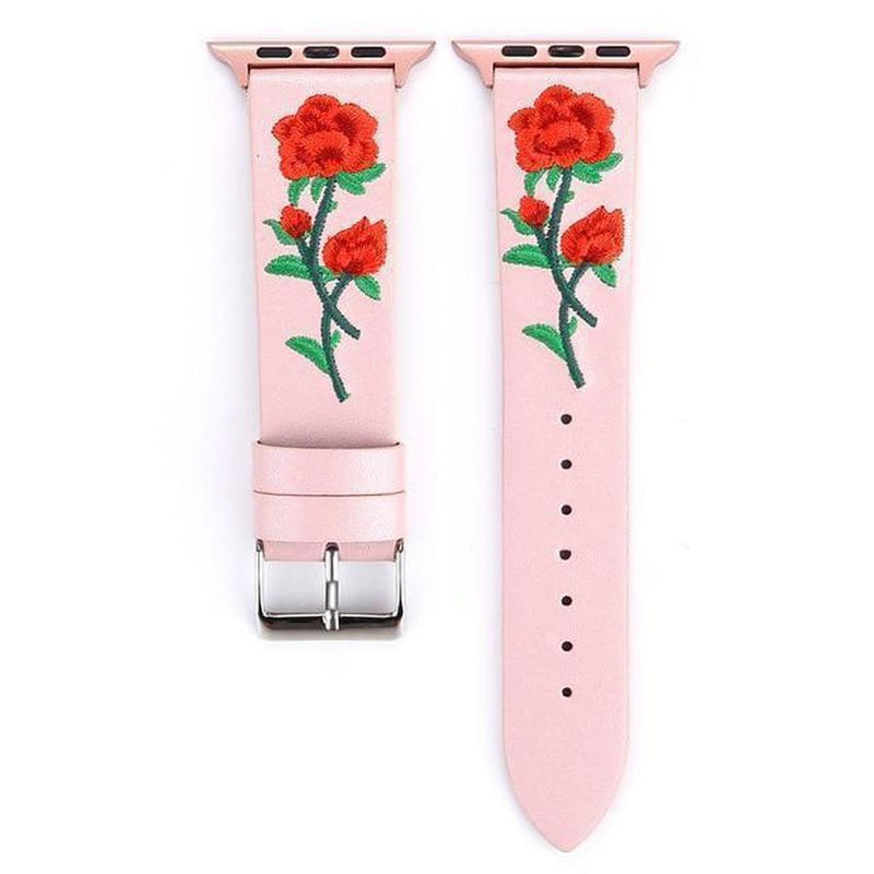 Floral Embroidered Apple Watch Leather Band Pink / 42mm | 44mm The Ambiguous Otter