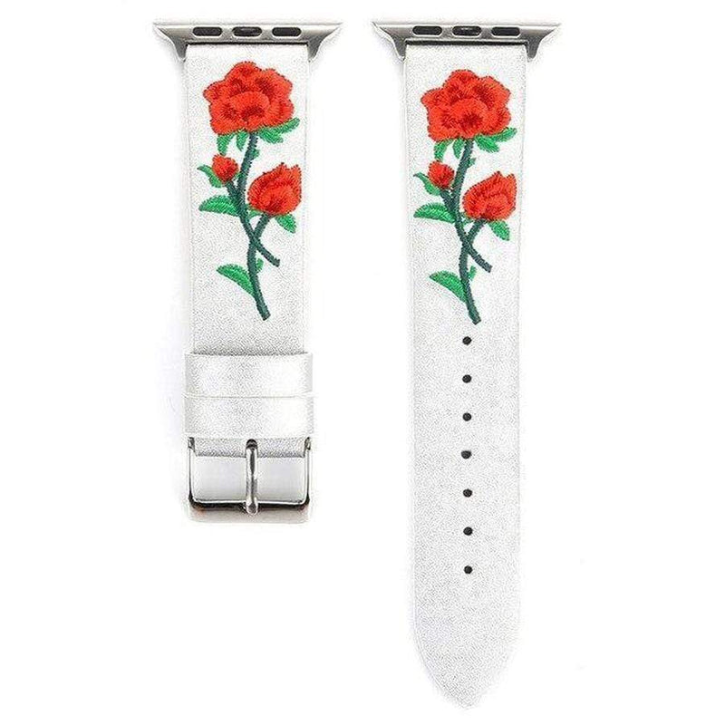 Floral Embroidered Apple Watch Leather Band Silver / 42mm | 44mm The Ambiguous Otter