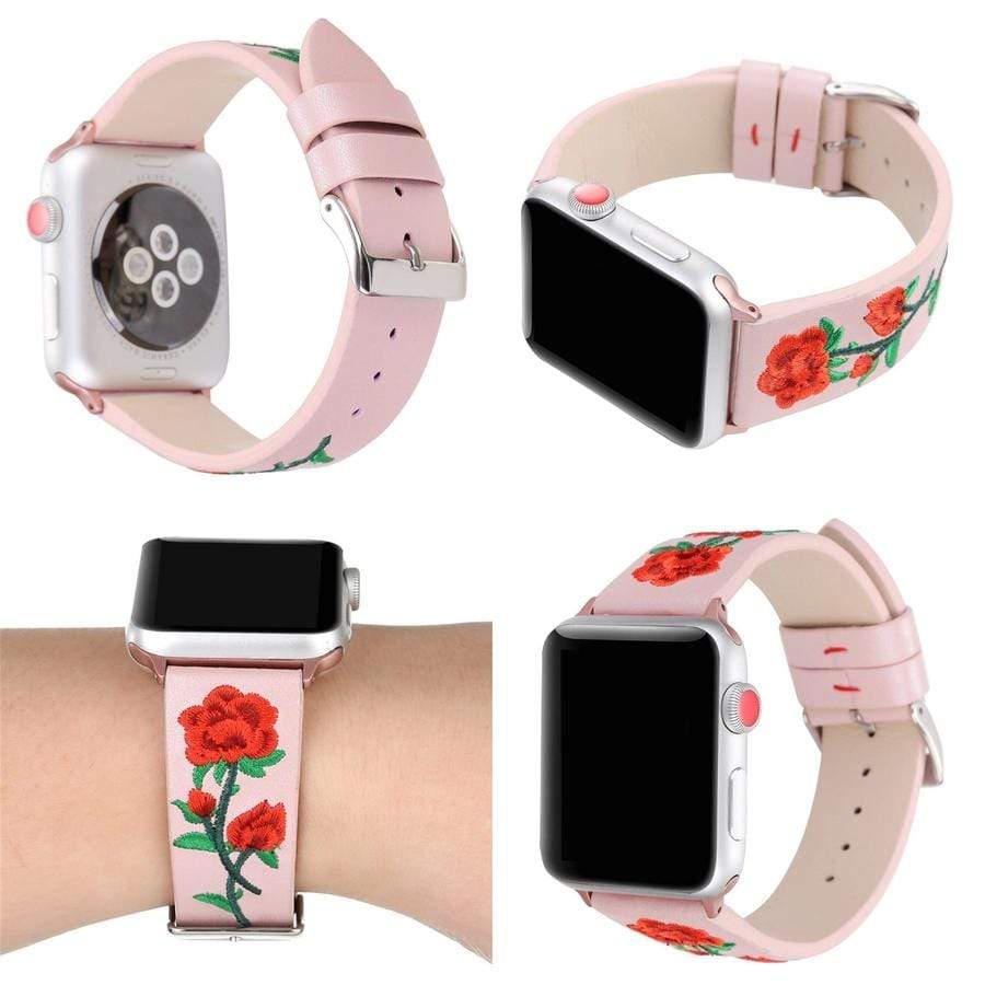 Luxury Apple Watch Band Flower Leather Watchs Strap Wristband For