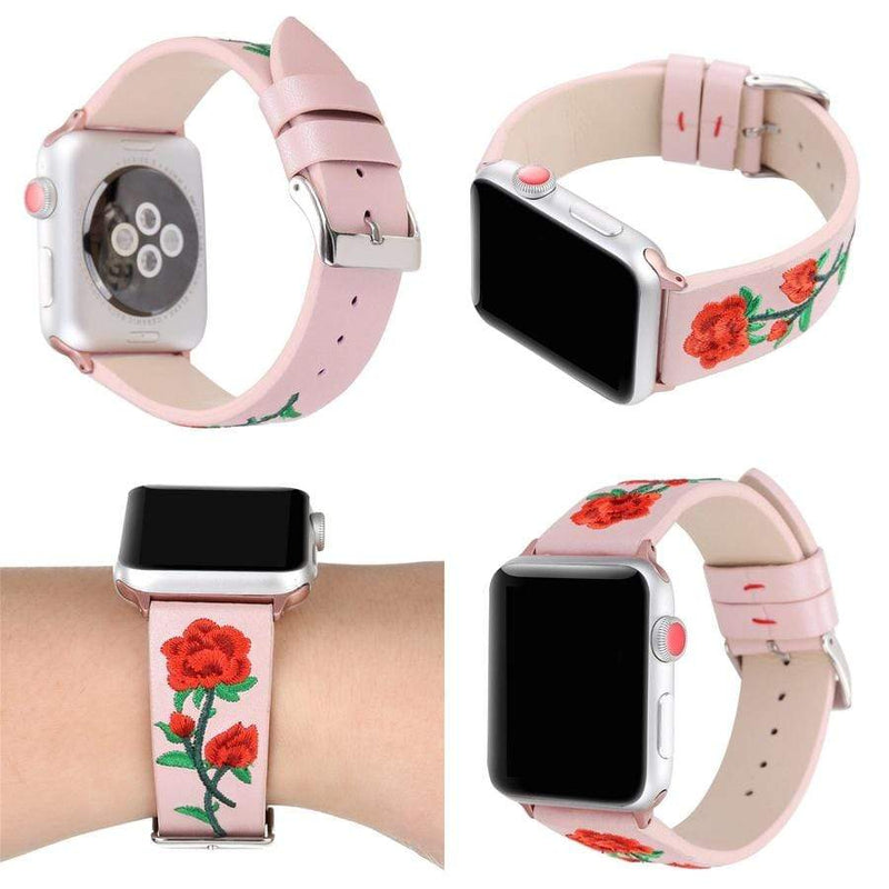 Floral Embroidered Apple Watch Leather Band The Ambiguous Otter