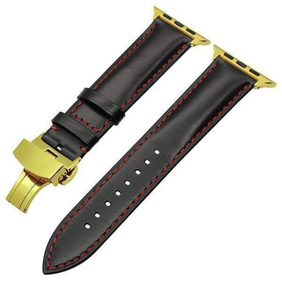 Genuine Smooth Italian Leather Apple Watch Band Black Gold / 38mm The Ambiguous Otter