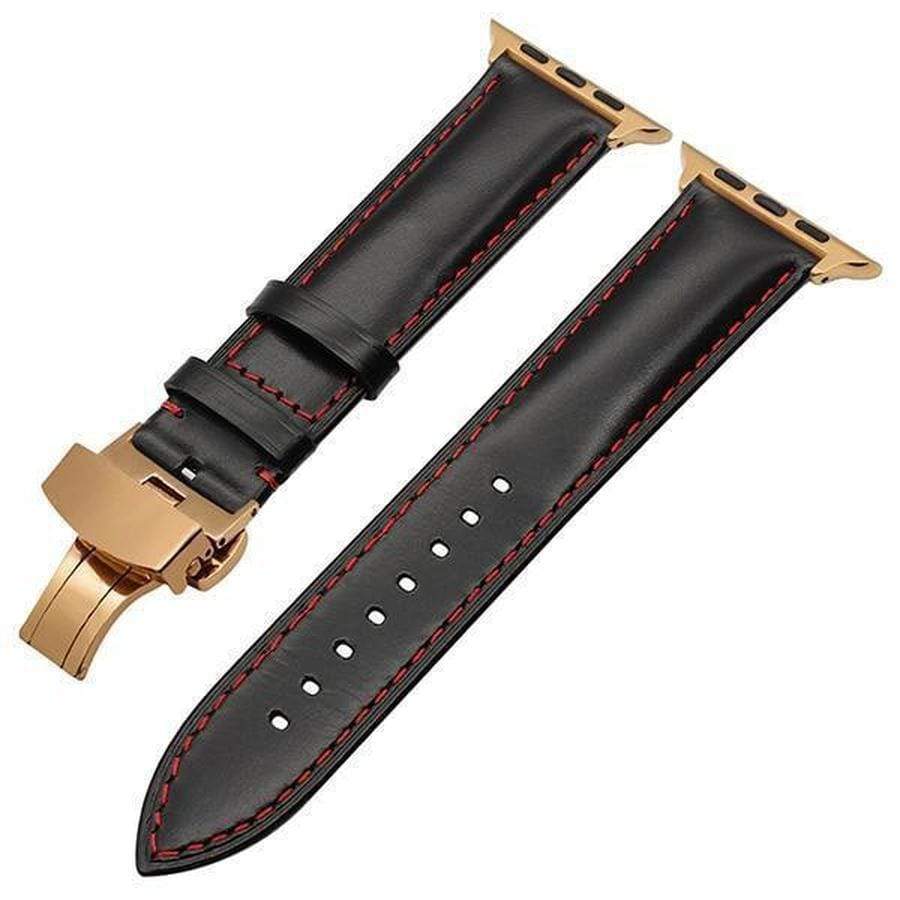 Genuine Smooth Italian Leather Apple Watch Band Black Rose Gold / 38mm The Ambiguous Otter