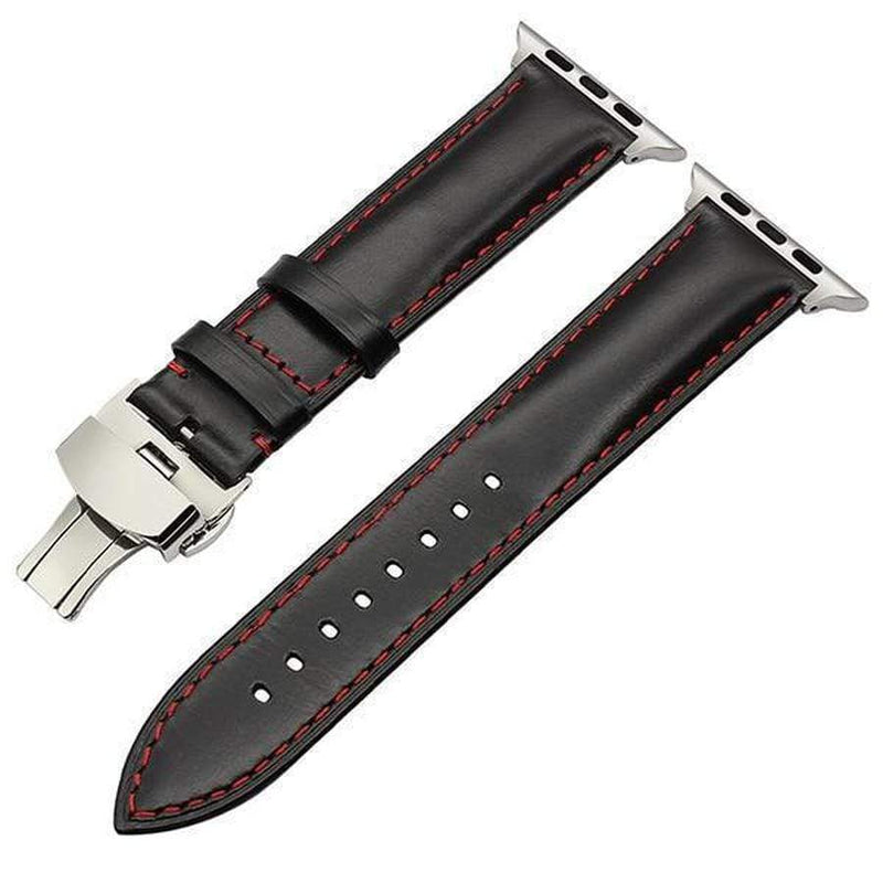 Genuine Smooth Italian Leather Apple Watch Band Black Silver / 38mm The Ambiguous Otter