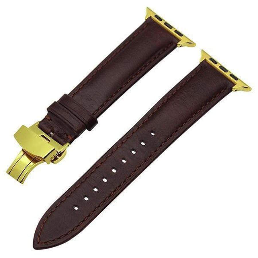 Genuine Smooth Italian Leather Apple Watch Band Dark Brown Gold / 38mm The Ambiguous Otter