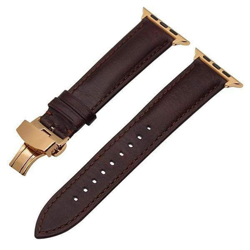 Genuine Smooth Italian Leather Apple Watch Band Dark Brown Rose Gold / 38mm The Ambiguous Otter