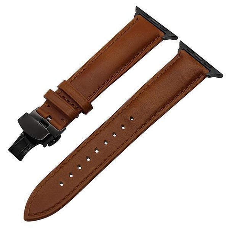 Genuine Smooth Italian Leather Apple Watch Band Light Brown Black / 38mm The Ambiguous Otter
