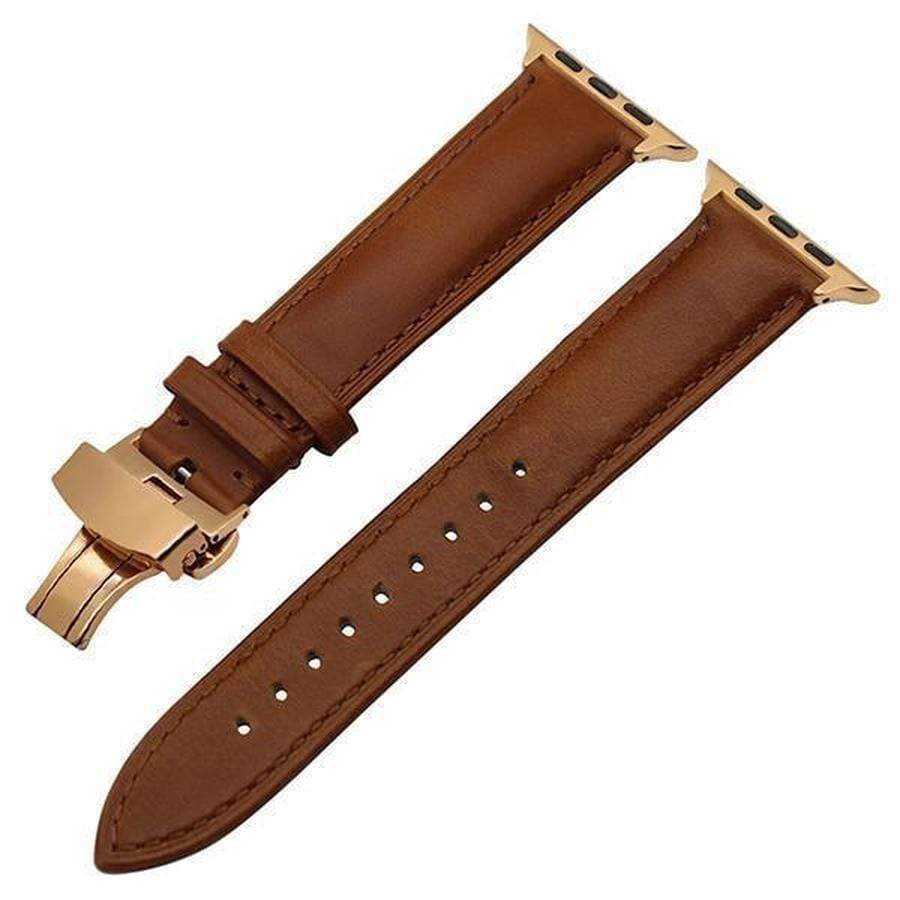 Genuine Smooth Italian Leather Apple Watch Band Light Brown Rose Gold / 38mm The Ambiguous Otter
