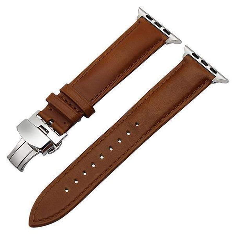 Genuine Smooth Italian Leather Apple Watch Band Light Brown Silver / 38mm The Ambiguous Otter