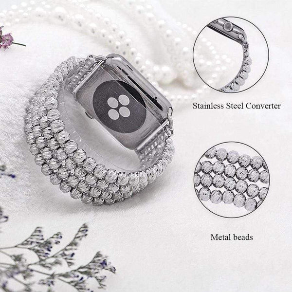 Glossy Silver Beads Apple Watch Elastic Band The Ambiguous Otter