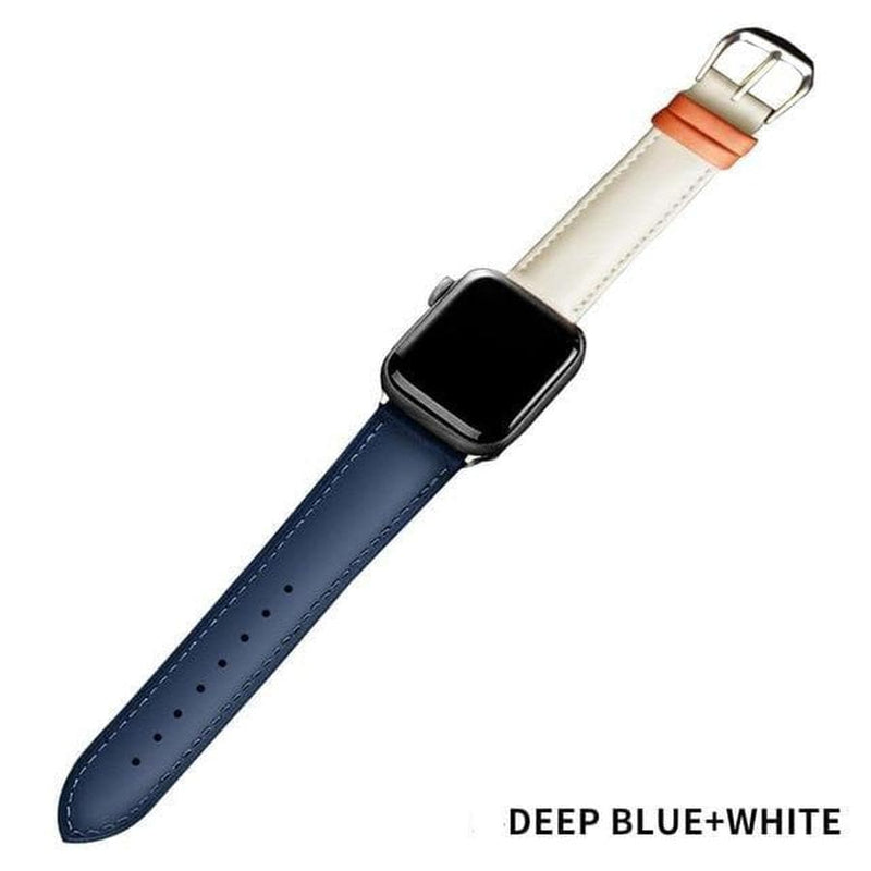 Maxen Apple Watch Genuine Leather Band Deep Blue White / 42mm | 44mm The Ambiguous Otter
