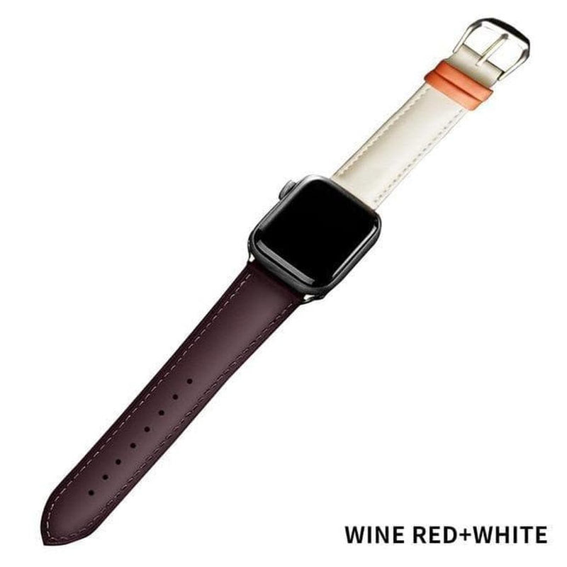 Maxen Apple Watch Genuine Leather Band WINE RED WHITE / 42mm | 44mm The Ambiguous Otter