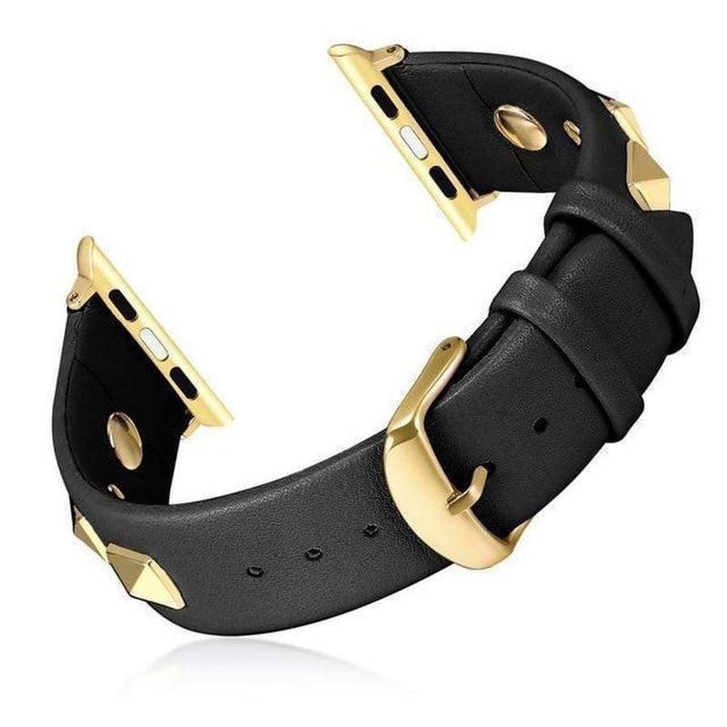 New Handmade Studded Leather Apple Watch Band Black | Gold / For 38mm The Ambiguous Otter