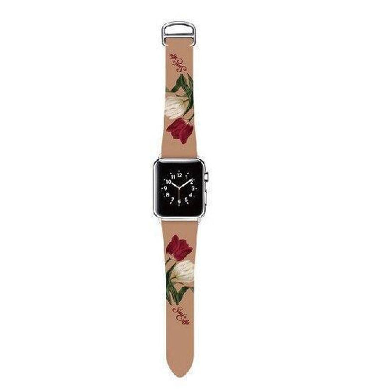 Retro Floral Print Apple Watch Leather Band Antique Rose / 38mm The Ambiguous Otter