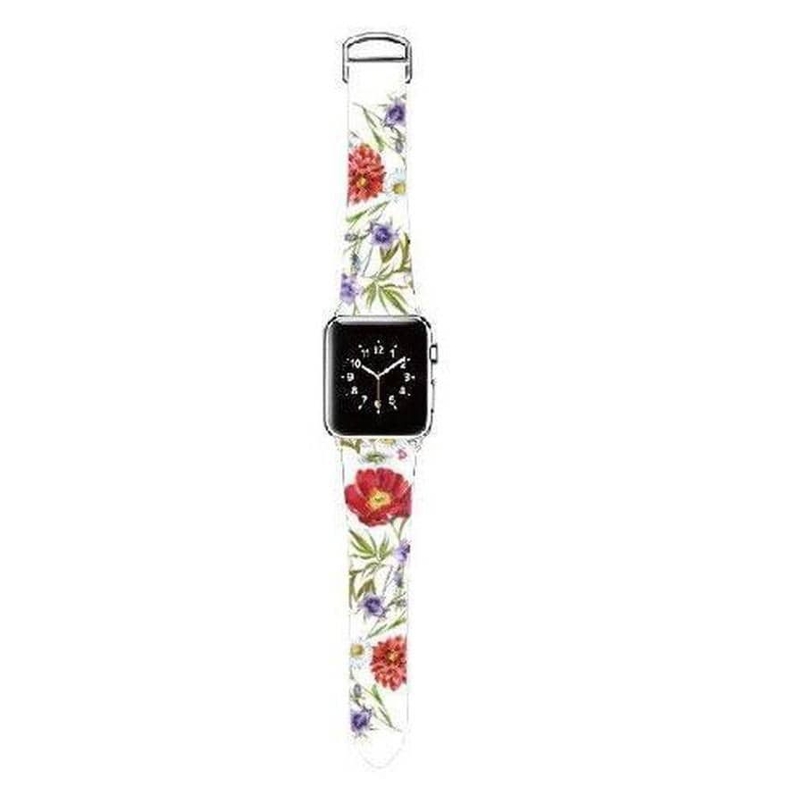 Retro Floral Print Apple Watch Leather Band Bright White / 38mm The Ambiguous Otter