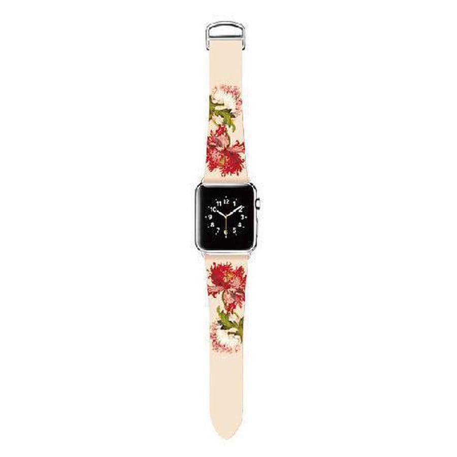 Retro Floral Print Apple Watch Leather Band Rosy Rose / 38mm The Ambiguous Otter