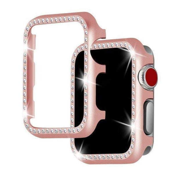 Rhinestones Encrusted Stainless Steel Protective Apple Watch Case rose-pink / 38mm The Ambiguous Otter