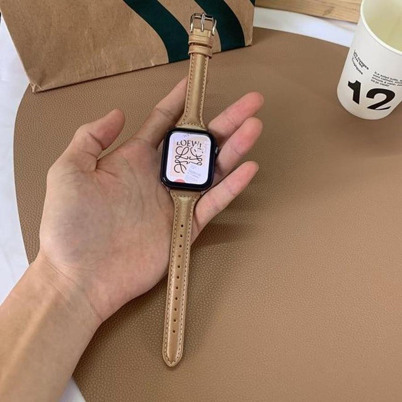 Slim Earthy Tone Apple Watch Leather Band Gold / 42mm | 44mm The Ambiguous Otter