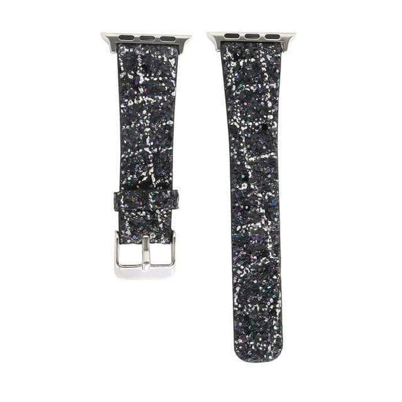Snowlight Sequin Apple Watch Leather Band Black Silver / 42mm | 44mm The Ambiguous Otter