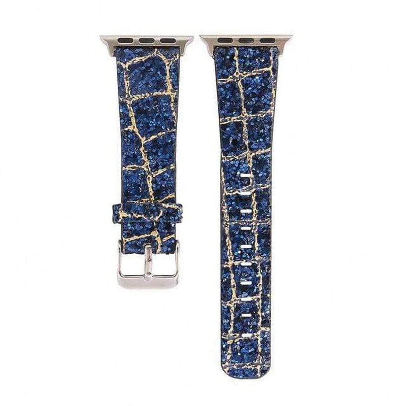 Snowlight Sequin Apple Watch Leather Band Blue Gold / 42mm | 44mm The Ambiguous Otter
